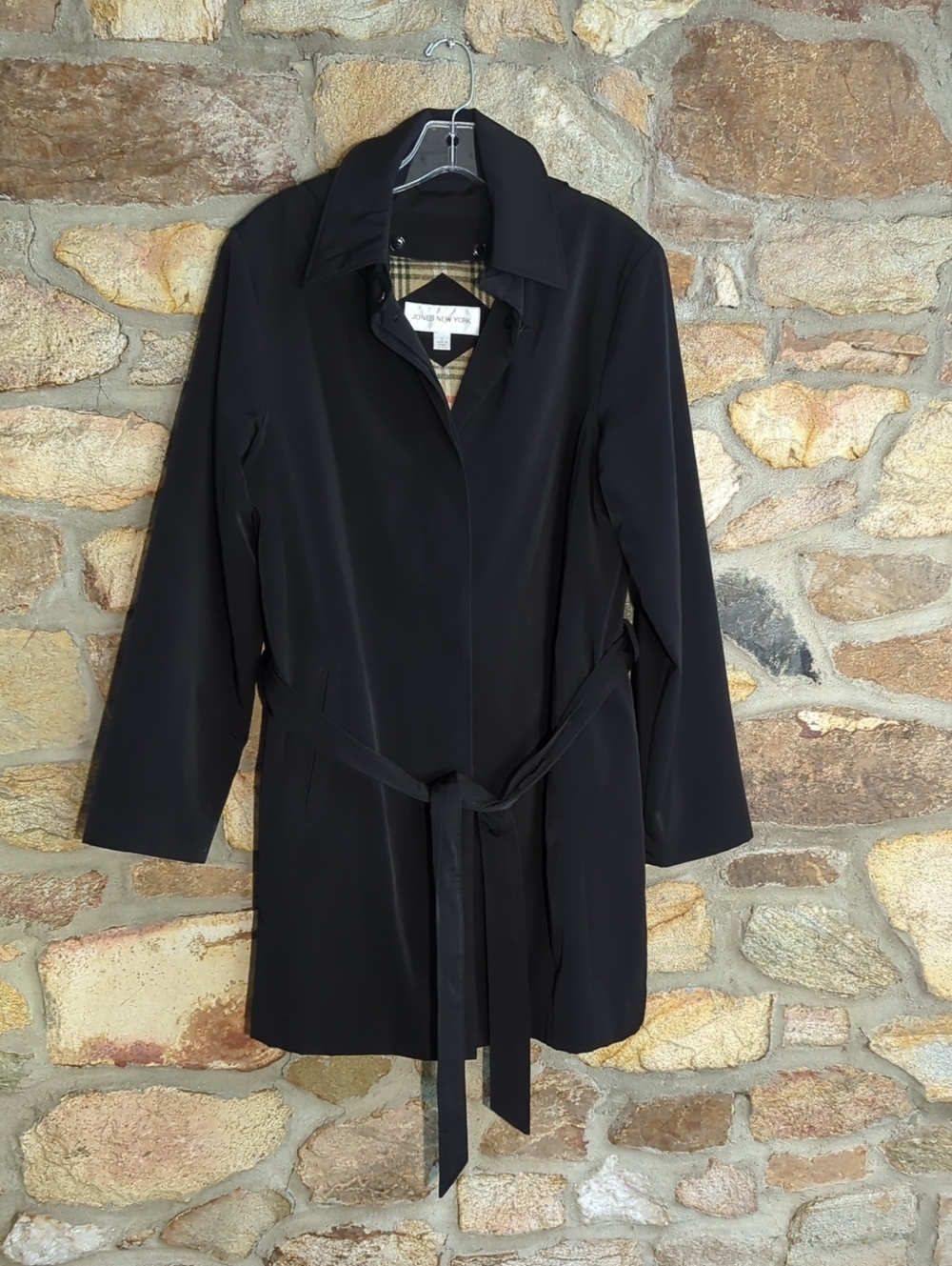 Jones New York Black Trench Coat with Removable Hood